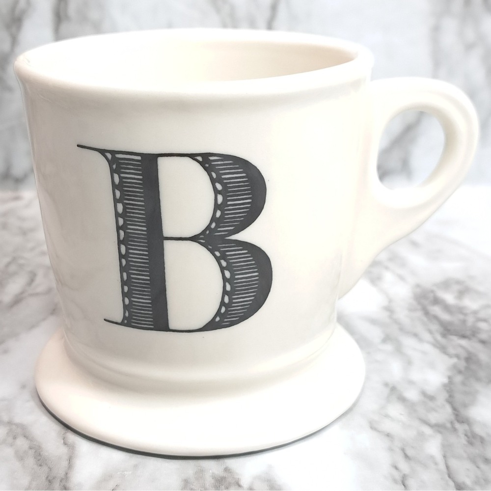 ANTHROPOLOGIE Mug/Cup B Monogram Initial Shaving Style Coffee Tea White/Black
